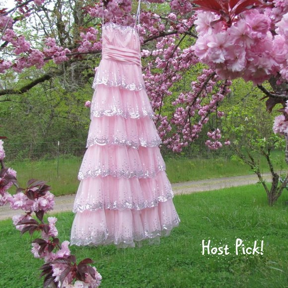 PINK BALL GOWN, Size 3-4, RUFFLED SKIRT SILVER SEQUINS, PROM, SPECIAL OCCASION - Picture 13 of 13